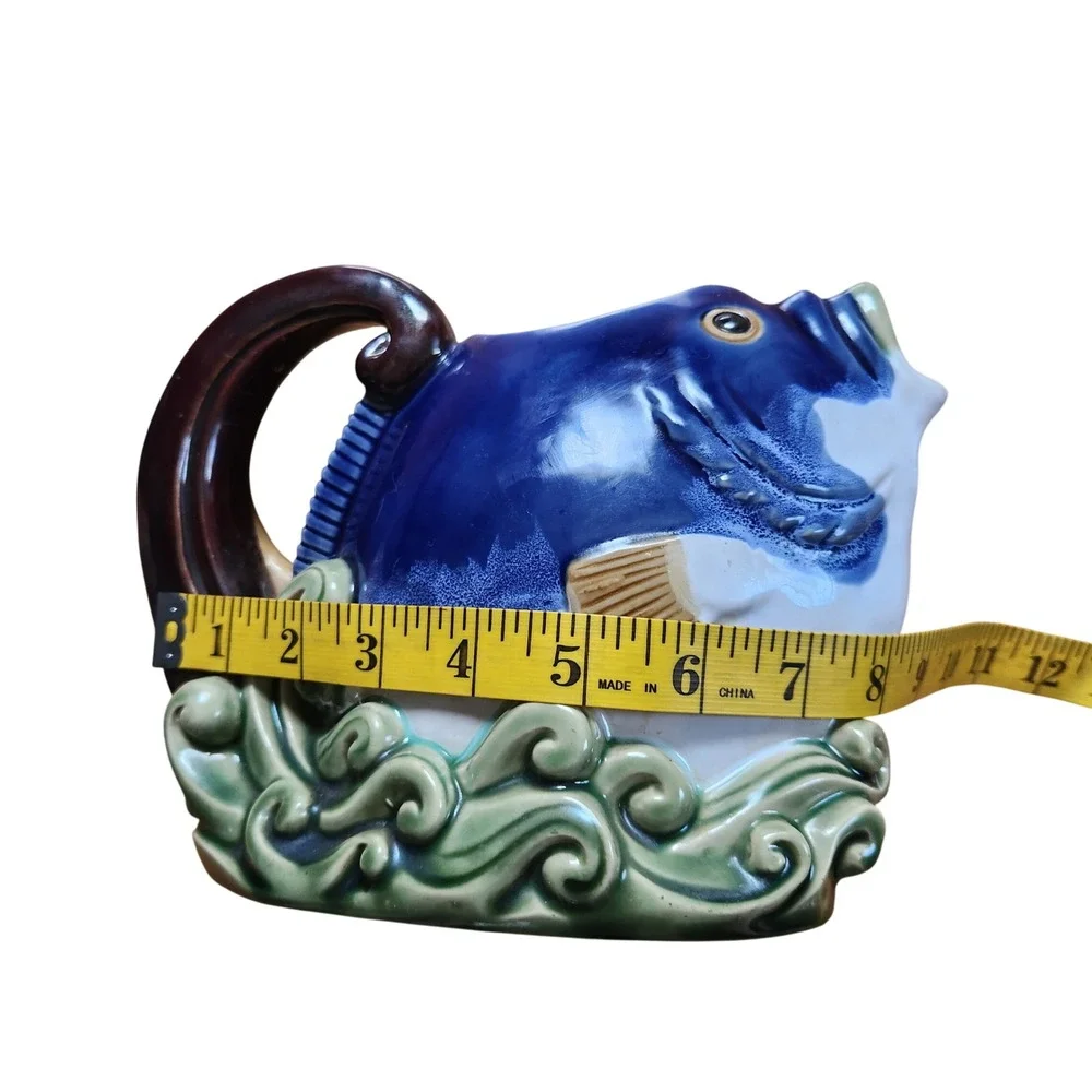 Wakiang Nouveau Majolica Fish Teapot CBK LTD 1999 Blue Collectible Decor Vintage